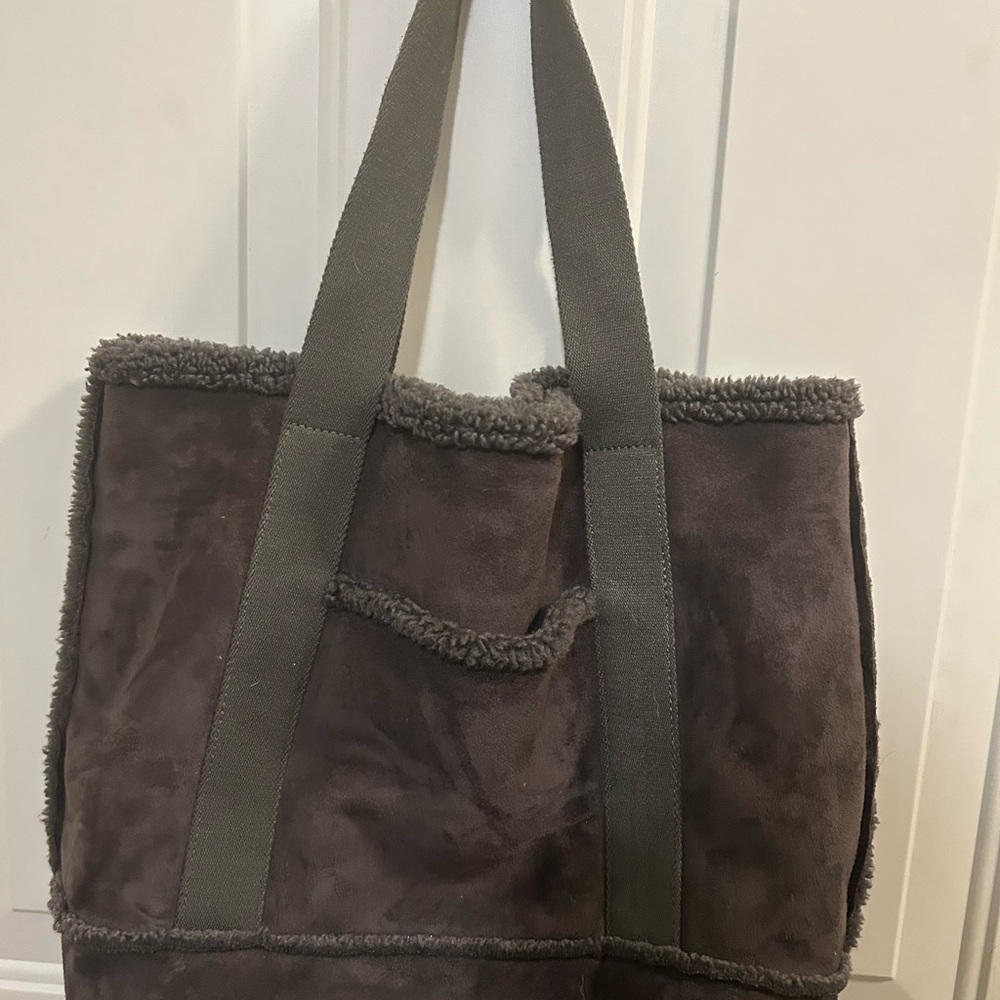 Lands' End Gray Fleece Lining Tote Bag